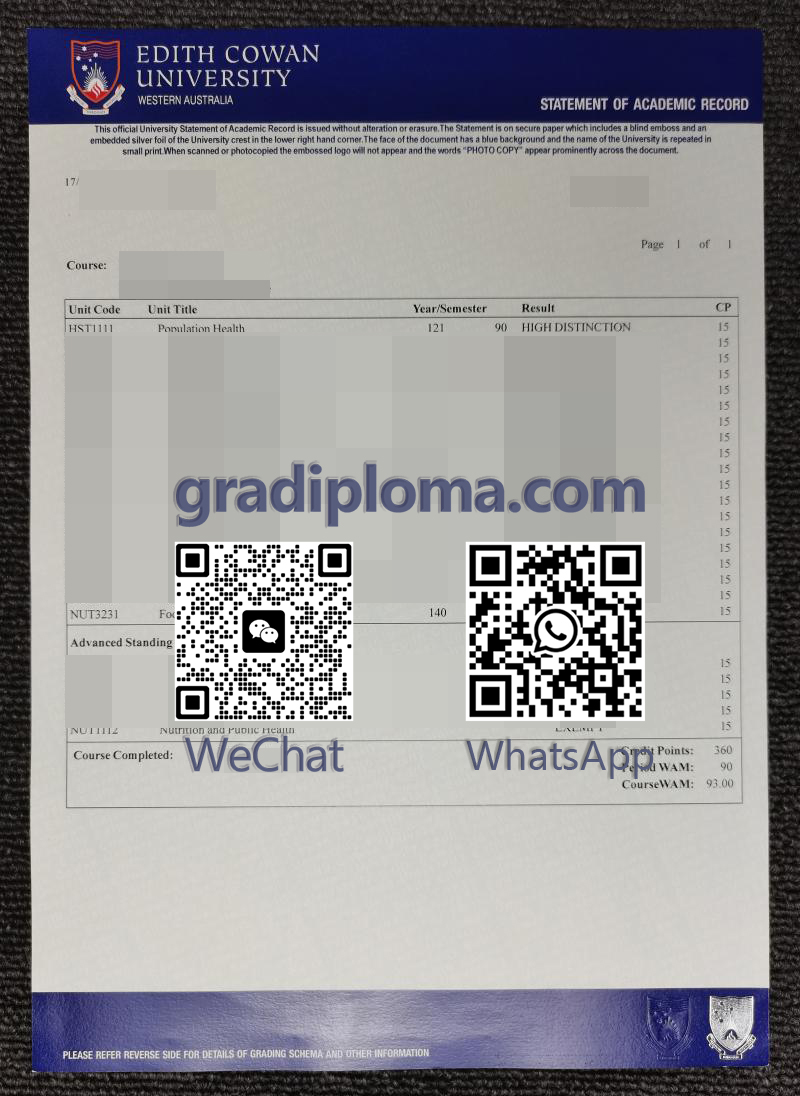 Edith Cowan University transcript