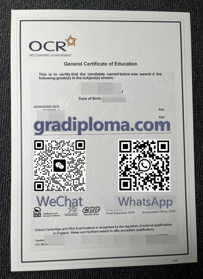 OCR GCE certificate