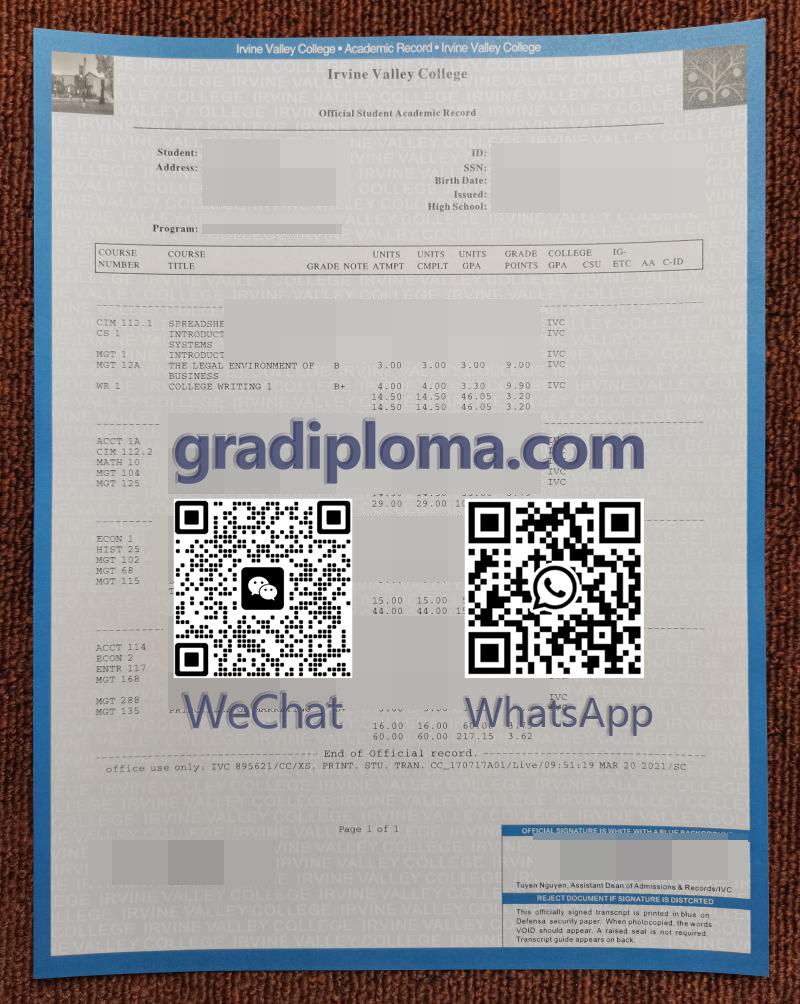 Irvine Valley College transcript