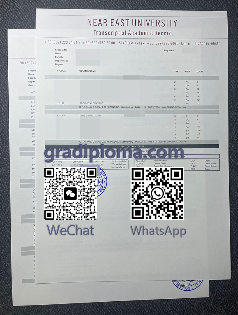 Near East University transcript