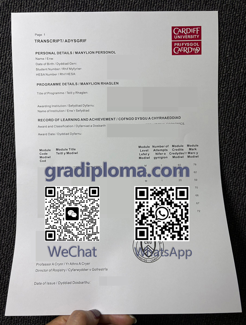 Cardiff University transcript