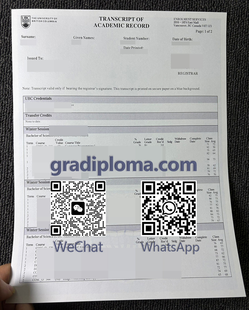 UBC Academic transcript