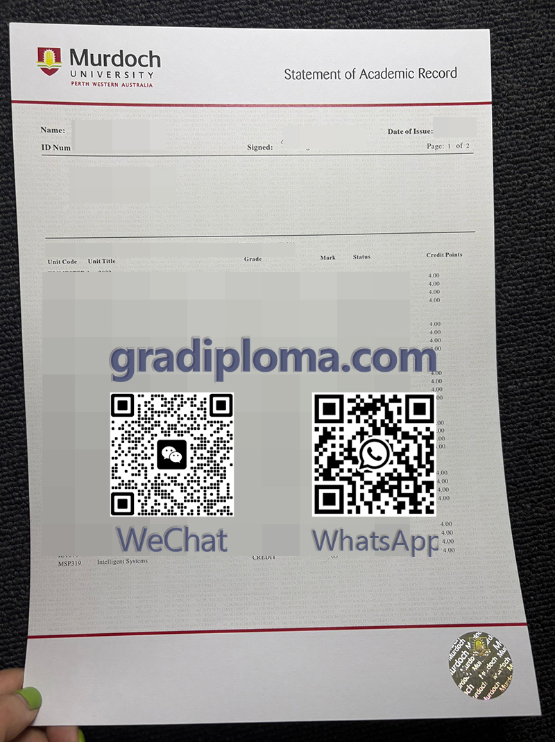 Murdoch University academic transcript