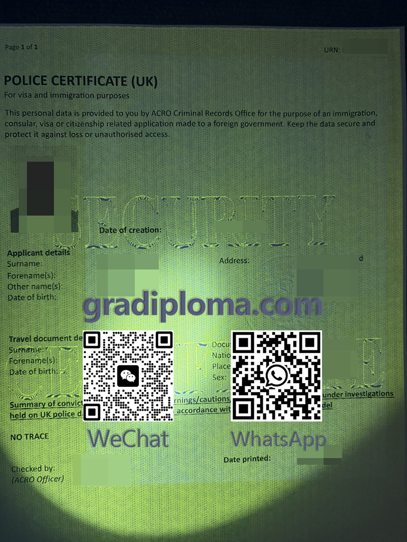 UK Police Certificate with watermark