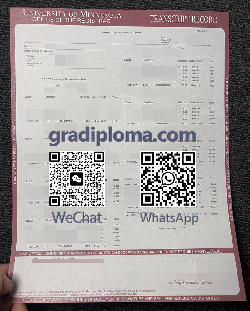 University of Minnesota transcript